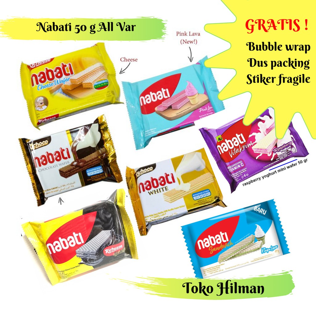 

Nabati Wafer All Varian 50g Coklat , Keju, Pink Lava, Lava Klapa, Black Richeese/Richoco