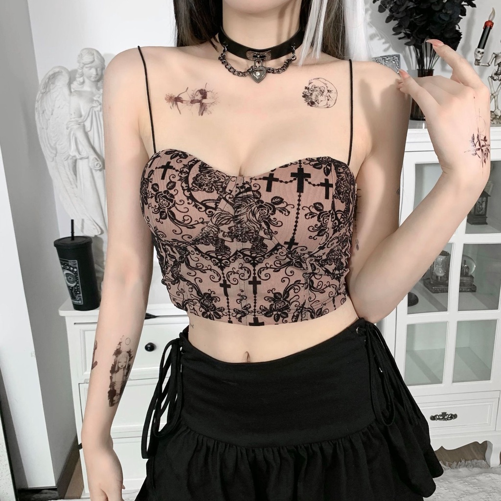 Aesthetic Grunge Crop Tank Top Bra Atasan Wanita Tanpa Lengan 8492 (S-L)