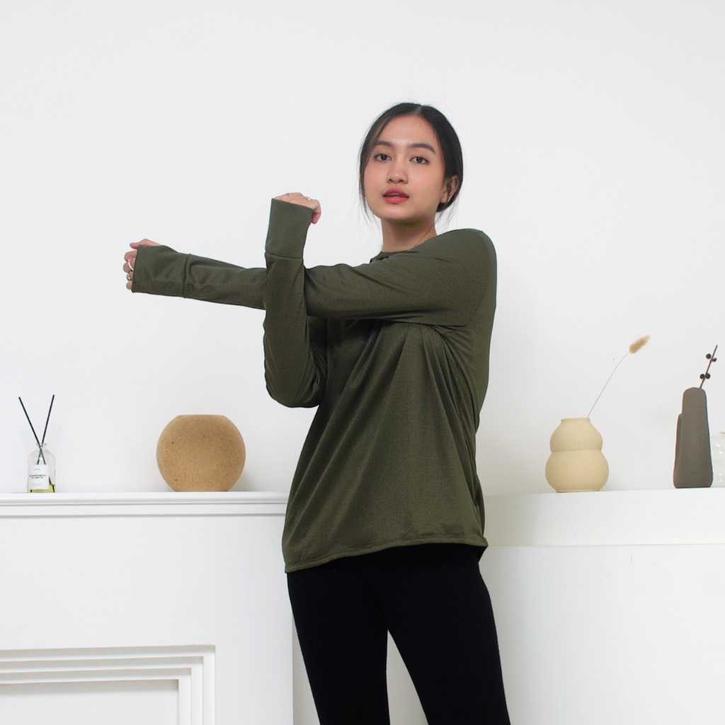 IE.DEMODE Hoodie Wanita Polos Outer Sport Breath Technology Hijau Army-4