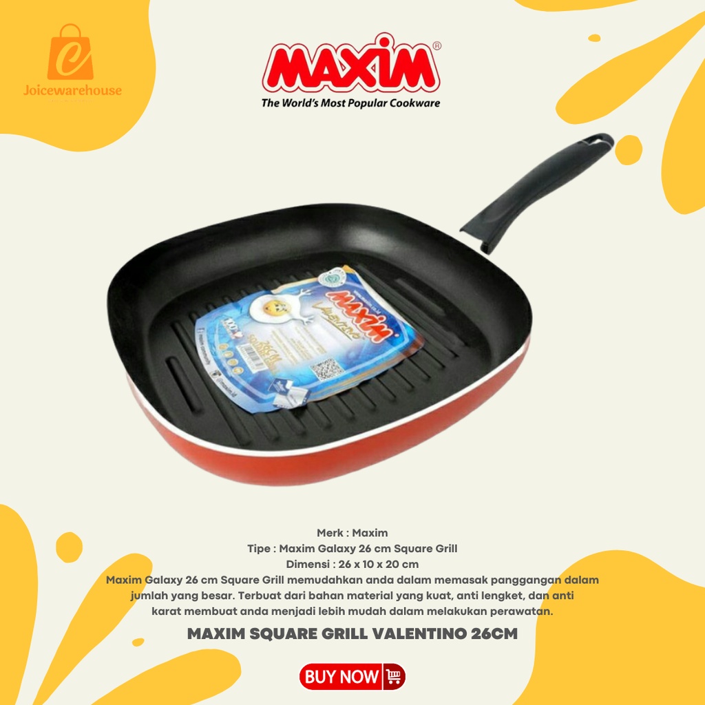 MAXIM SQUARE GRILL VALENTINO 26CM PEMANGGANG ALAT PANGGANG FRYPAN KOTAK