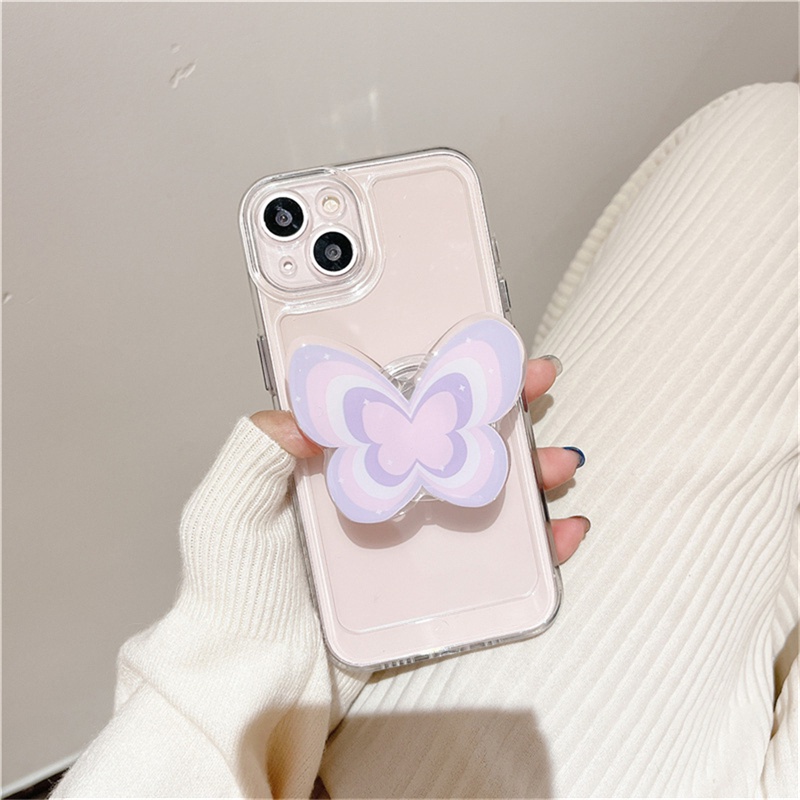 Casing Softcase Transparan Print butterfly capinha Untuk iphone 11 12 13 pro max Xs max XR 7 8 + se2020