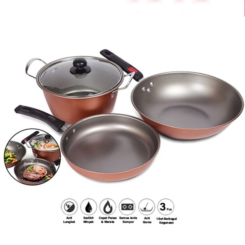 Panci set , GSF 2630 , QME 2432 wajan , wok, enamel , saucepan tutup kaca