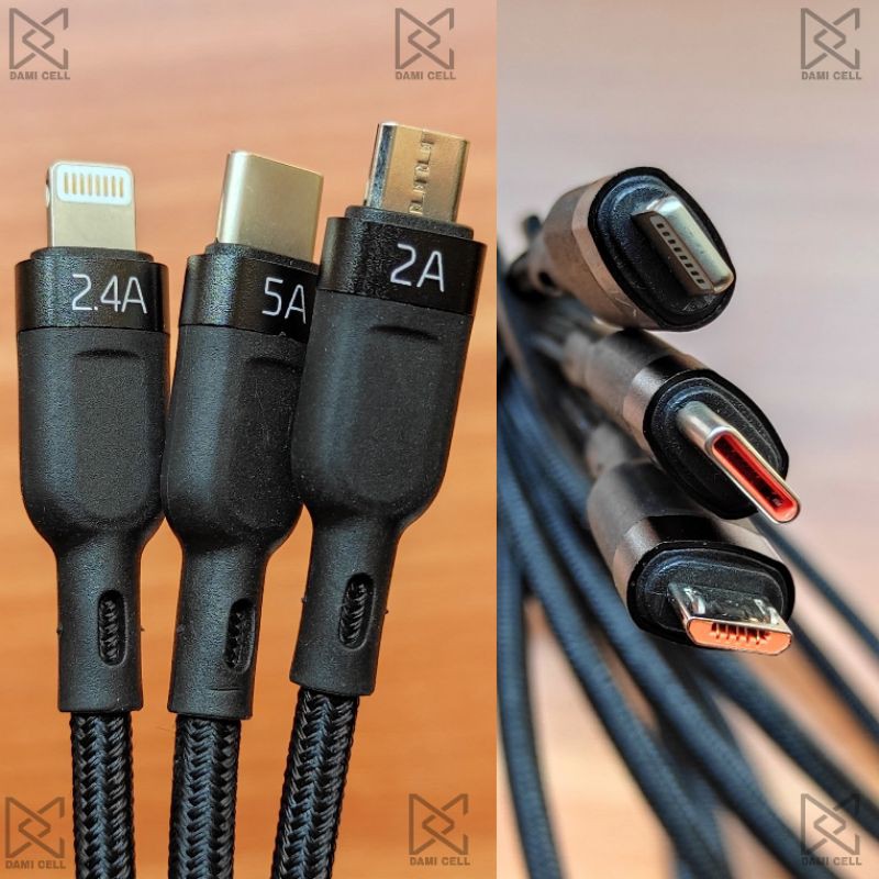 MCDODO CA-879 Kabel Data 3in1 Super Fast Charging Cable Charge 5A Original 1.2m MICRO + TYPE C + LIGHTNING