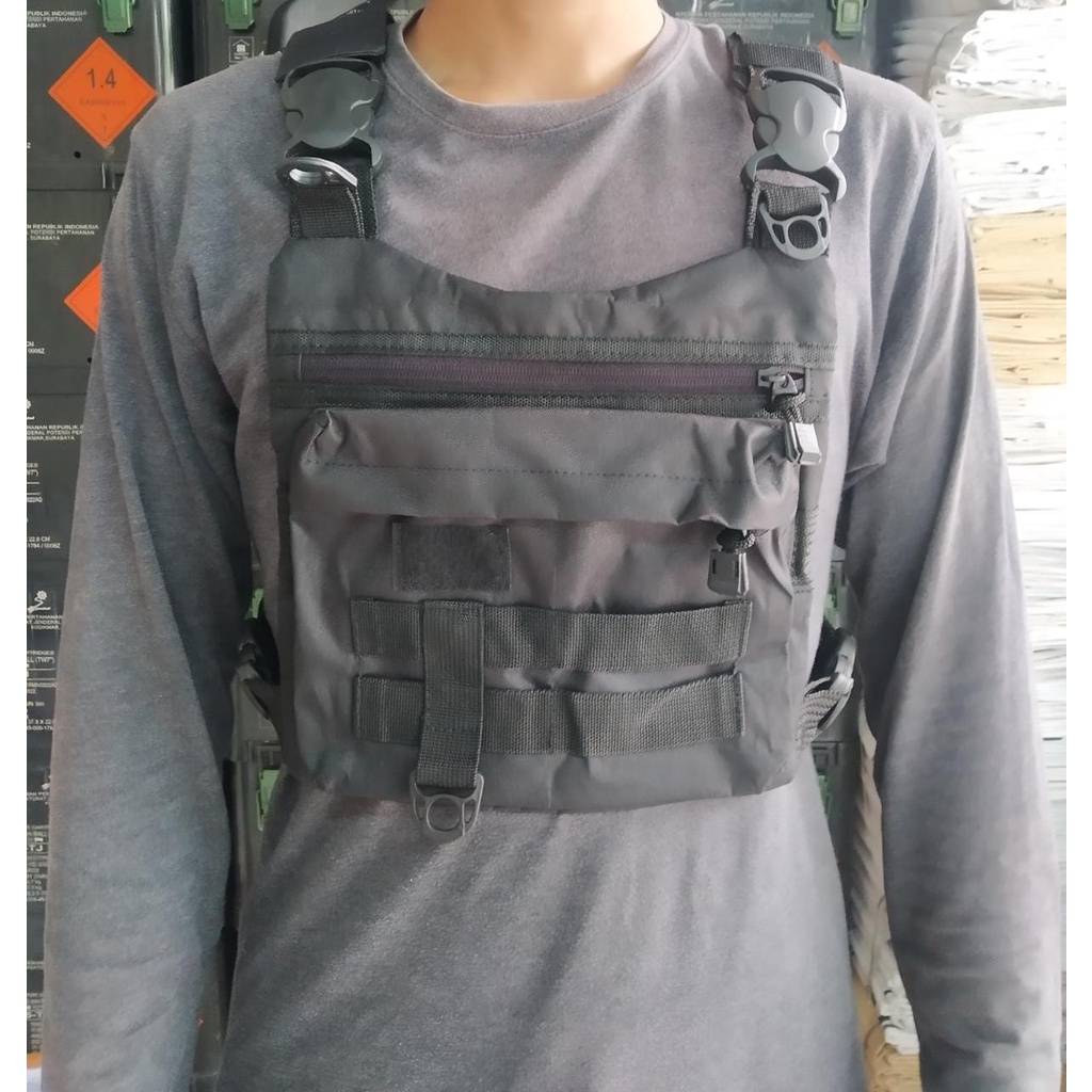 QS HEYLOOK ID - Chest Bag Pria PHANTOM Hitam Multyfungsi Tas Depan Chestbag Rig Bag Dada Pria Cowok 