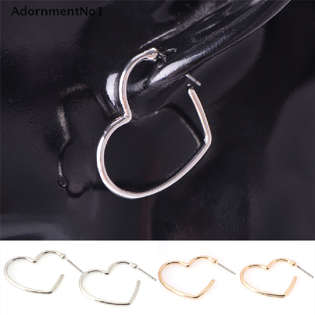 (AdornmentNo1) Anting Bulat Motif Hati + Lingkaran Aksen Hollow Untuk Perhiasan Wanita / Pesta