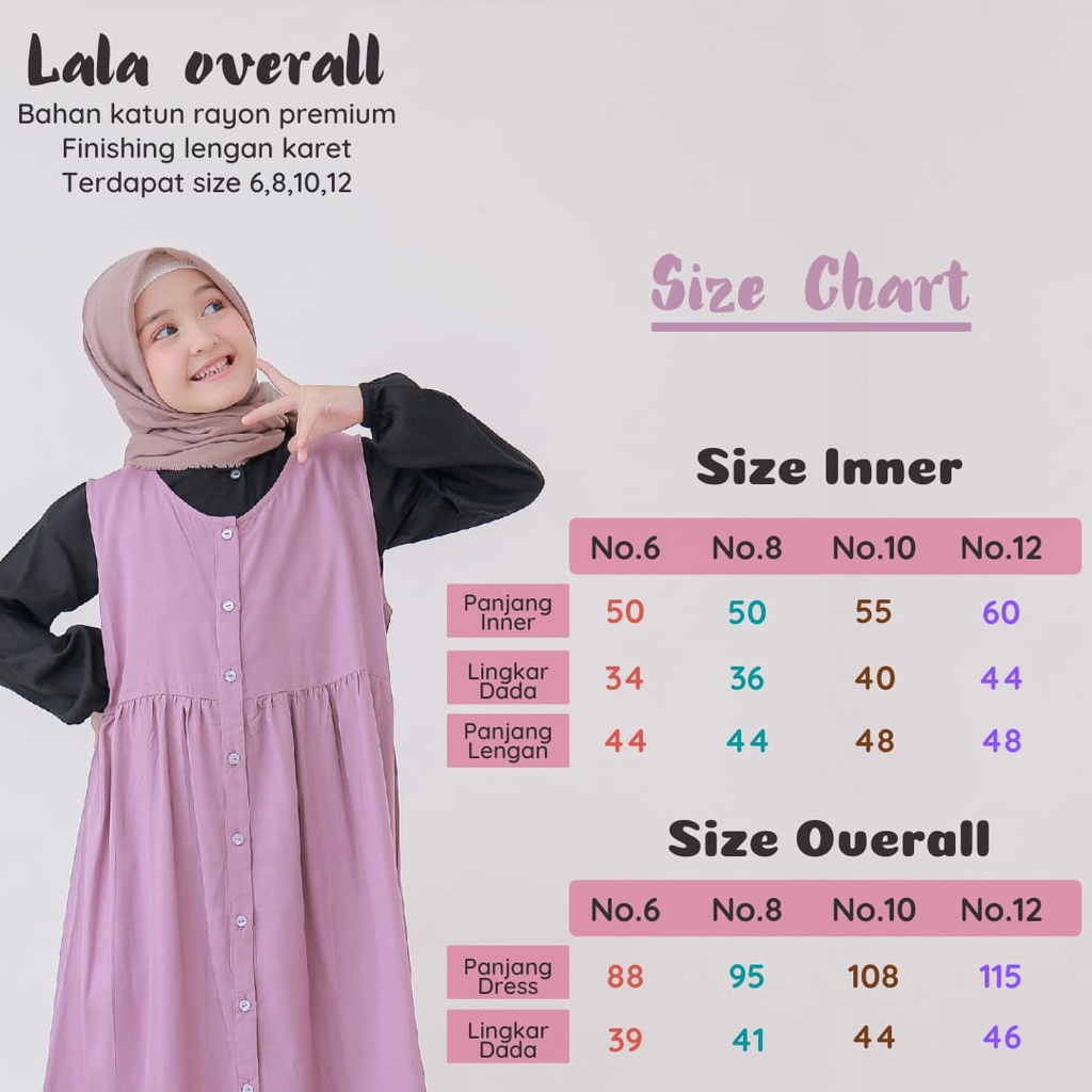 New-Busana Muslimah Anak/Gamis Anak Polos - Lala Overall Kids - Bahan Katun Rayon Premium-Bisa COD