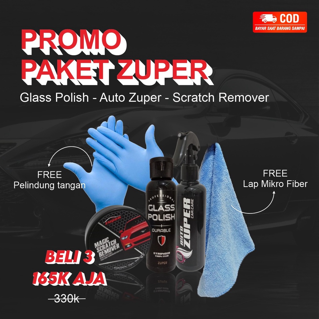 Promo Paket ZUPER pembersih ban penghilang baret cairan poles ban untuk motor mobil sepeda pekat ZUPER cairan free lap mikro fiber dan pelindung tangan