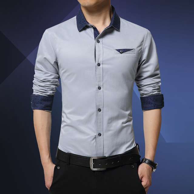 [hem scorpio varian warna OT] kemeja pria katun stretch biru/abu