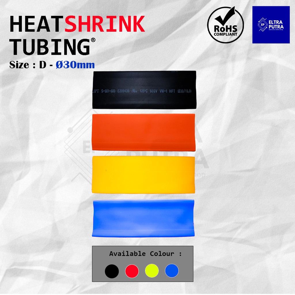 HEATSHRINK 30mm Warna Warni LENGKAP Ecer, Selongsong Selang Bakar ISOLASI BAKAR (1 Meter)