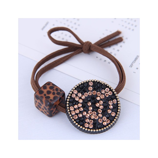 LRC Ikat Rambut Fashion Brown Round Diamond Leopard Square Hair Rope A57970