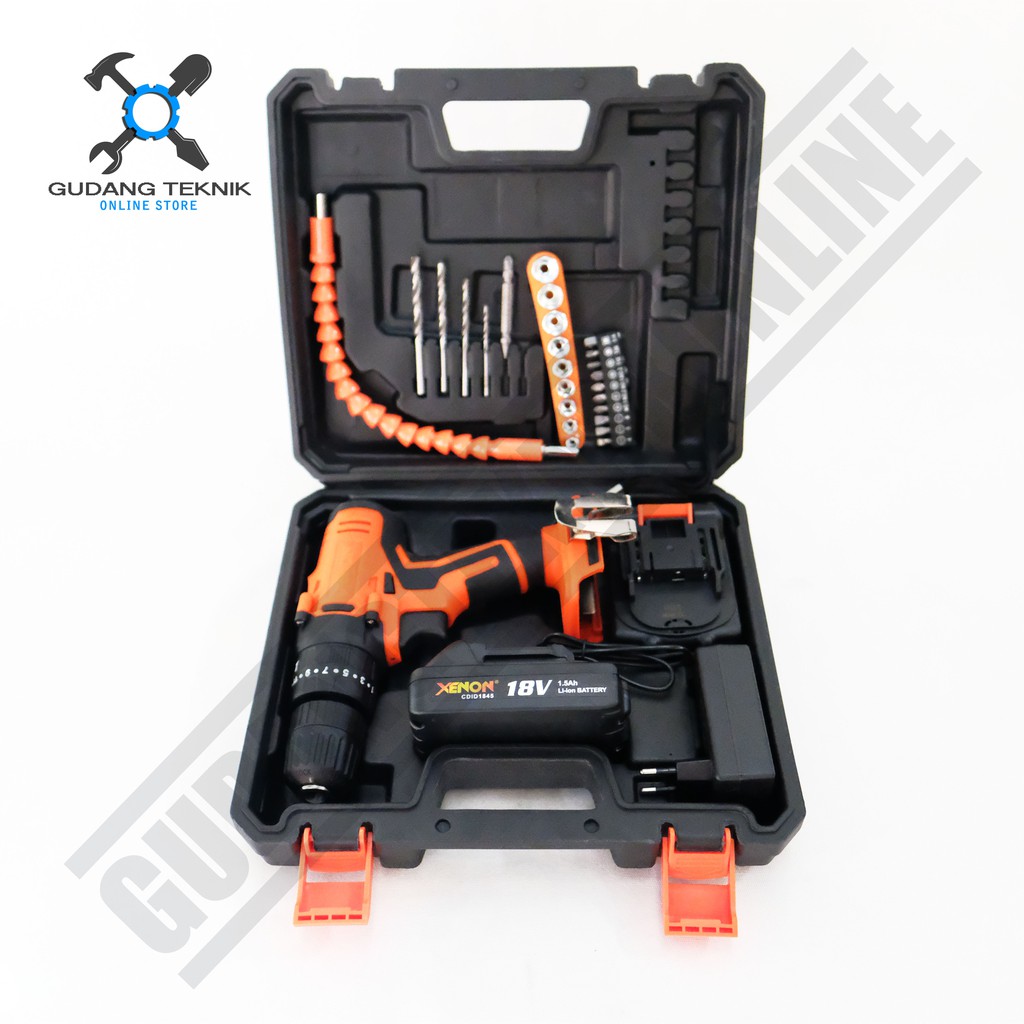 XENON CDID1845 18V Mesin Bor Beton Besi Kayu Baterai Cordless Drill Impact Tembok CDID 1845