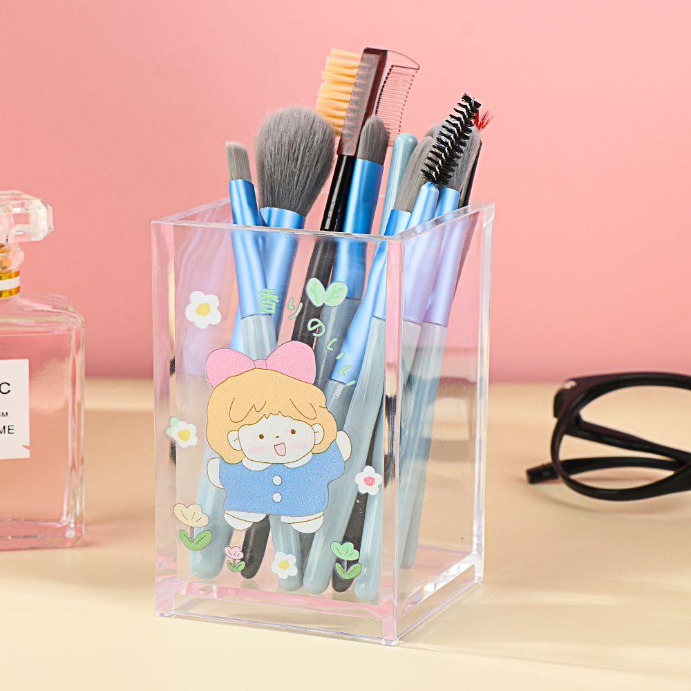 R-flower Pen Holder Organizer Meja Brush Kosmetik Persegi Kartun