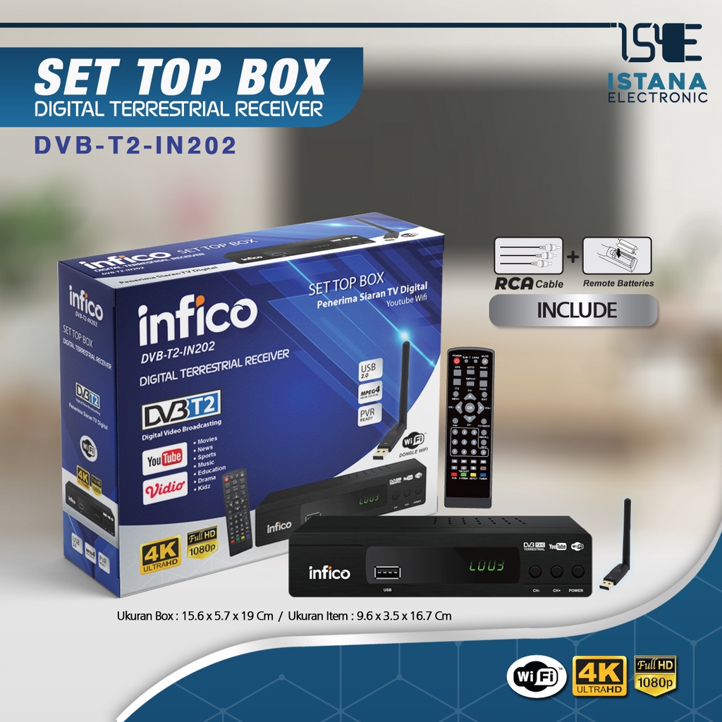 [COD] TERDAFTAR DI KOMINFO! SETOP BOX + Wifi dongle Murah Merk INFICO ORIGINAL SERTIFIKAT KOMINFO, BER SNI RESMI ! Digital Set Top Box HD / STB Siaran DVB T2 Receiver Ultra HD 4K PROMO MURAH -LAGI DISKON TIKTOK, YOUTUBE, WE TV FREE ONGKIR #