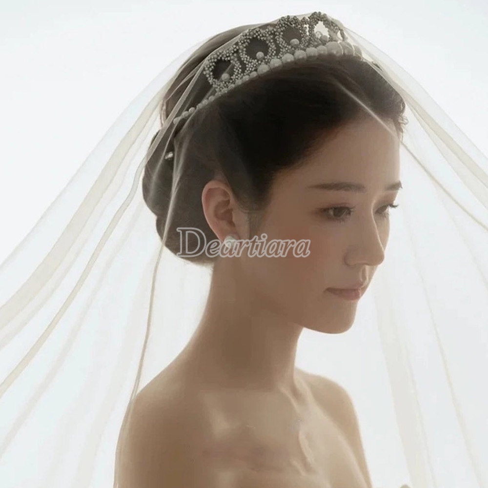 Tiara Mahkota Bunga Alloy Hias Mutiara Berlian Imitasi Untuk Aksesoris Rambut Pengantin Wanita