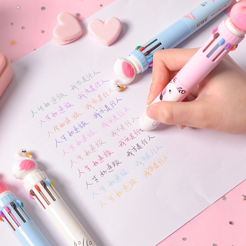 1 pcs 4 Gaya 10 Warna Kawaii Berwarna Bolpoin Flamingo Transparan Kartun Multi Warna Mengubah Pena Bola Pen Untuk Anak-Anak