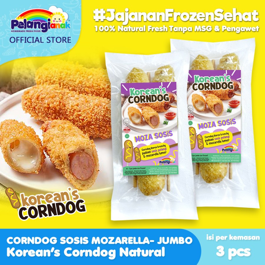 

Pelangi Corndog Sosis Mozarella Mulur 3 pc Halal Non Msg Non Pengawet
