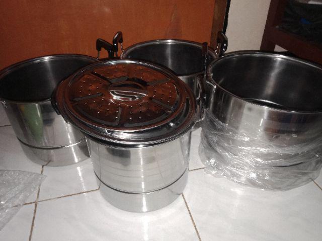 Asta Panci Stock Pot European Style Stainless 4 Set Uk. 22 - 28 Cm - Panci Steamer Dandang Pengukus