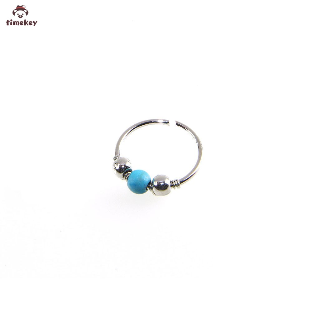 【TK】Blue Turquoise Round Beads Nose Ring Stud Earring Nostril Hoop Women Jewelry