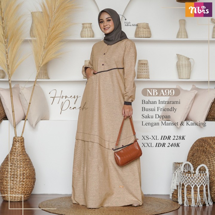 Nibras Gamis NB A99 Bahan Intrarami Gamis Muslimah Modern Tebaru Modern Nyaman Dipakai