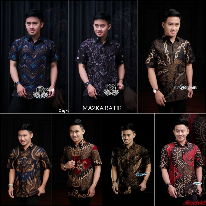 Batik Pria Lengan Pendek Premium BATIK AZMIL HRB026 motif KERATONAN Kode 002 size M L XL XXL