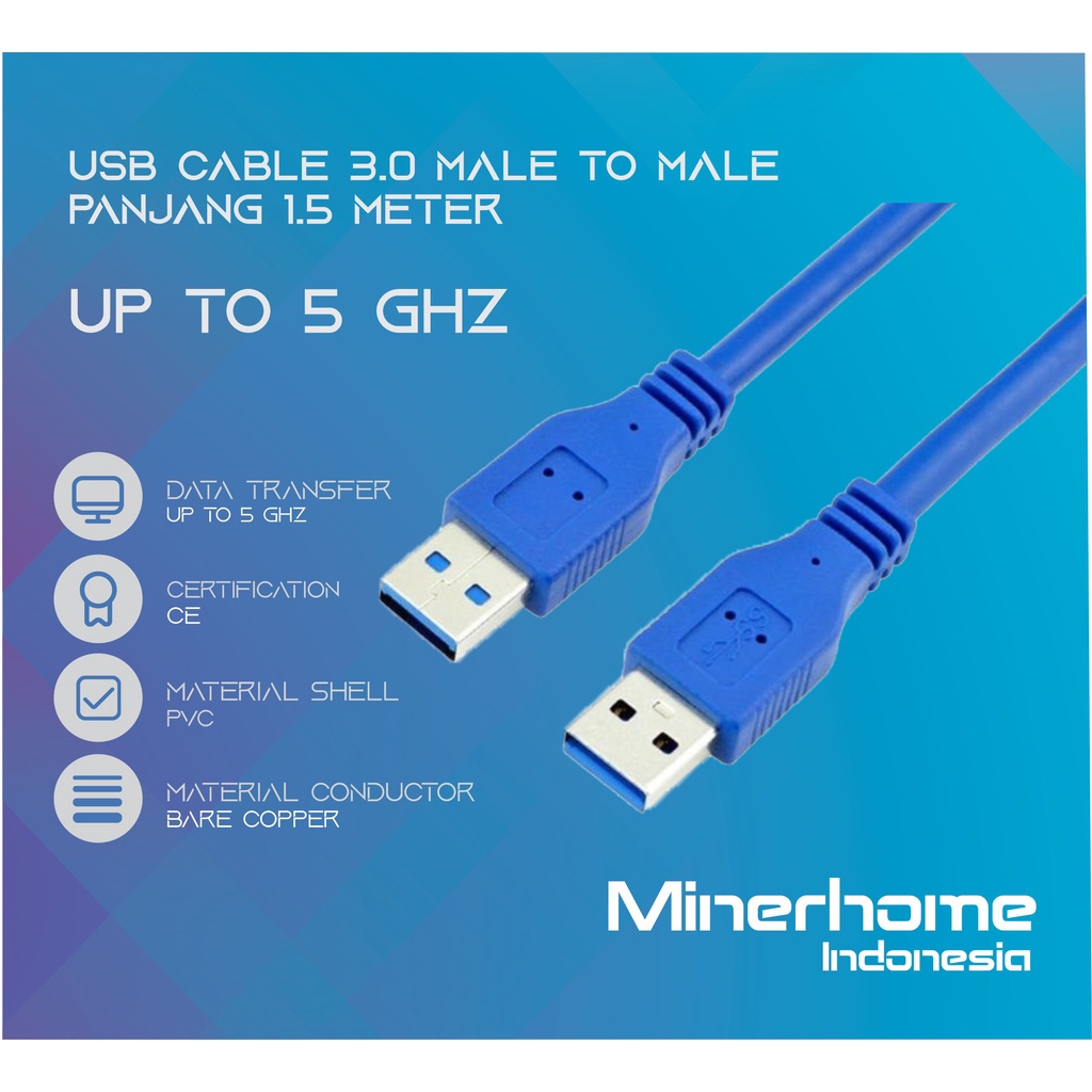 Kabel USB 3.0 Male to Male Up To 5Gbps Kualitas Terbaik 1.5M