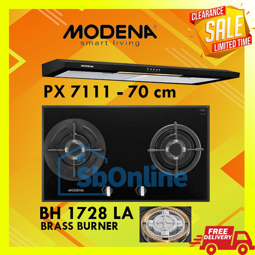 PAKET KOMPOR TANAM MODENA 2 TUNGKU BH 1728 LA COOKER HOOD PX 7111