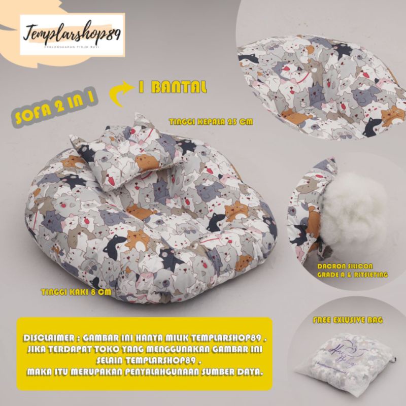 Sofa bayi / baby launger  FREE bantal mahkota bayi dan tas mika.-Cat multi grey sofa