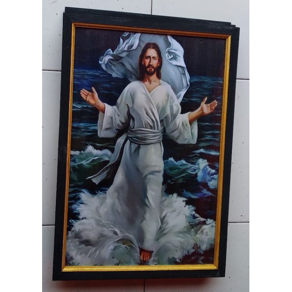 Lukisan murah poster murah hiasan dinding gambar Tuhan Yesus Kristus Plus Bingkai ukuran 65×45