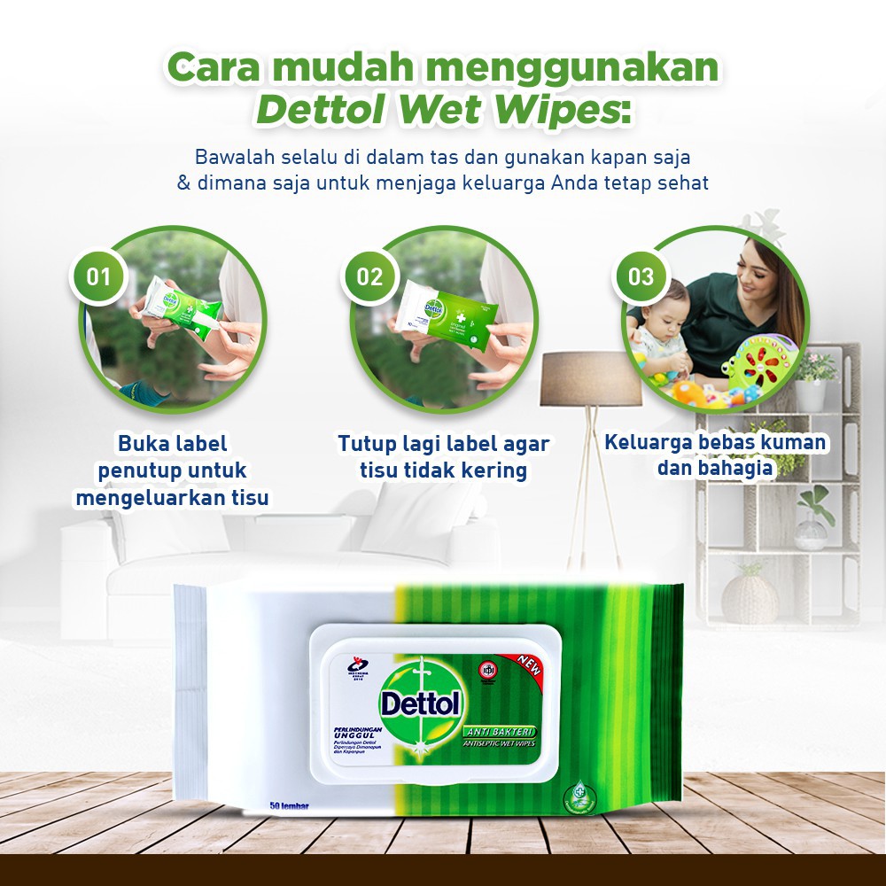 Dettol Original Wet Wipes, Tisu Pembersih 50 Lembar