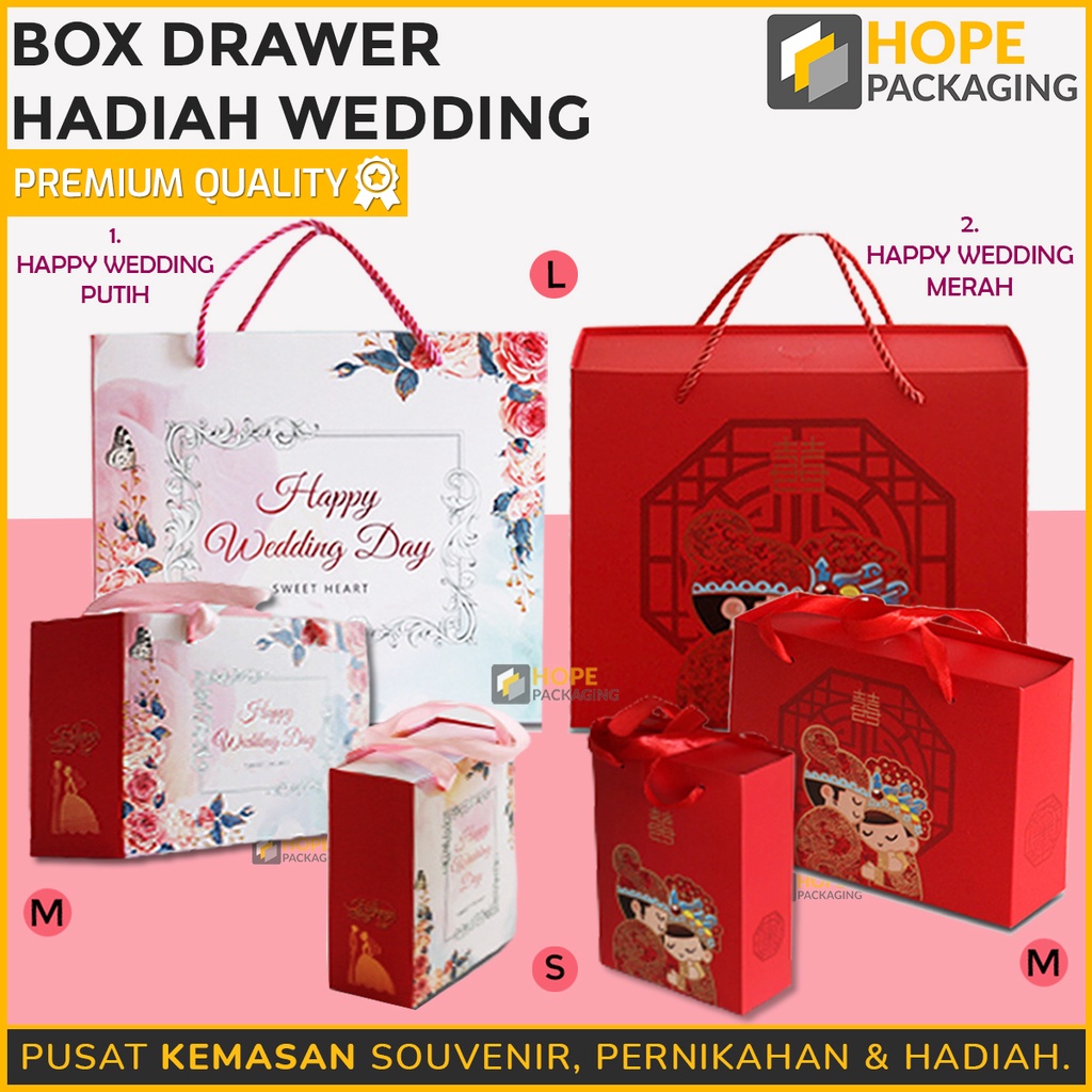 [3 pcs] Kotak Kemasan Box Drawer Merah Sangjit/Wedding / Paper Bag Tas Souvenir Cookies