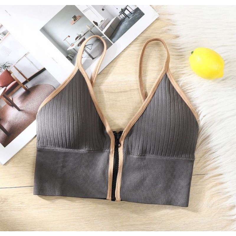 Sport Bra BH Korea Wanita Push up Model Resleting Tank Top Bra Tanpa Kawat