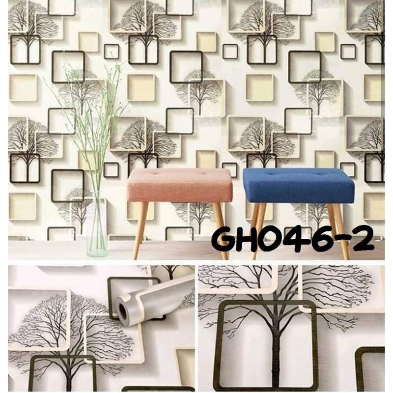Walpeper dinding motif 3D / ungu / biru / kuning / putih / kayu / walpaper dekorasi-4