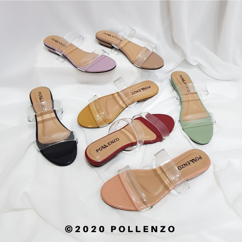 Pollenzo MAYLYN Sandal Hak Tahu Jelly  Bening  Double Strap 