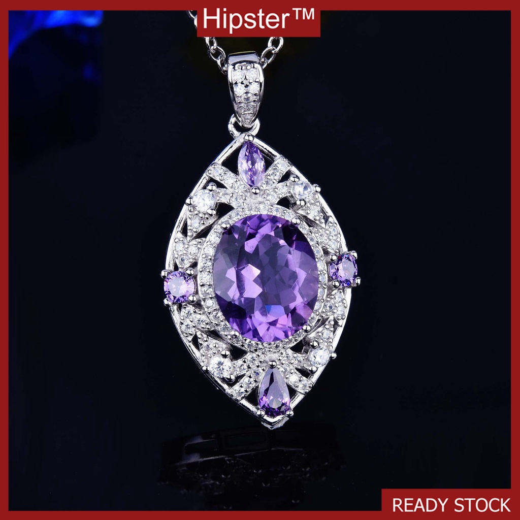 925 Silver Natural Amethyst Pendant 18K Platinum Necklace for Women