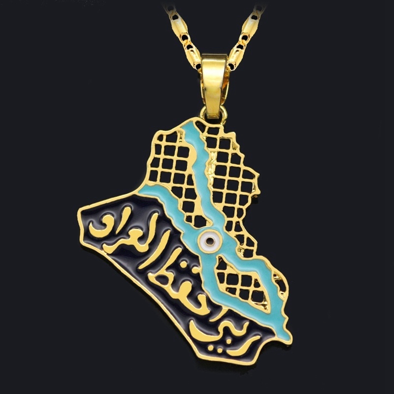 Kalung Desain Peta Arab Iraq Gaya Retro Hip Hop Untuk Pria