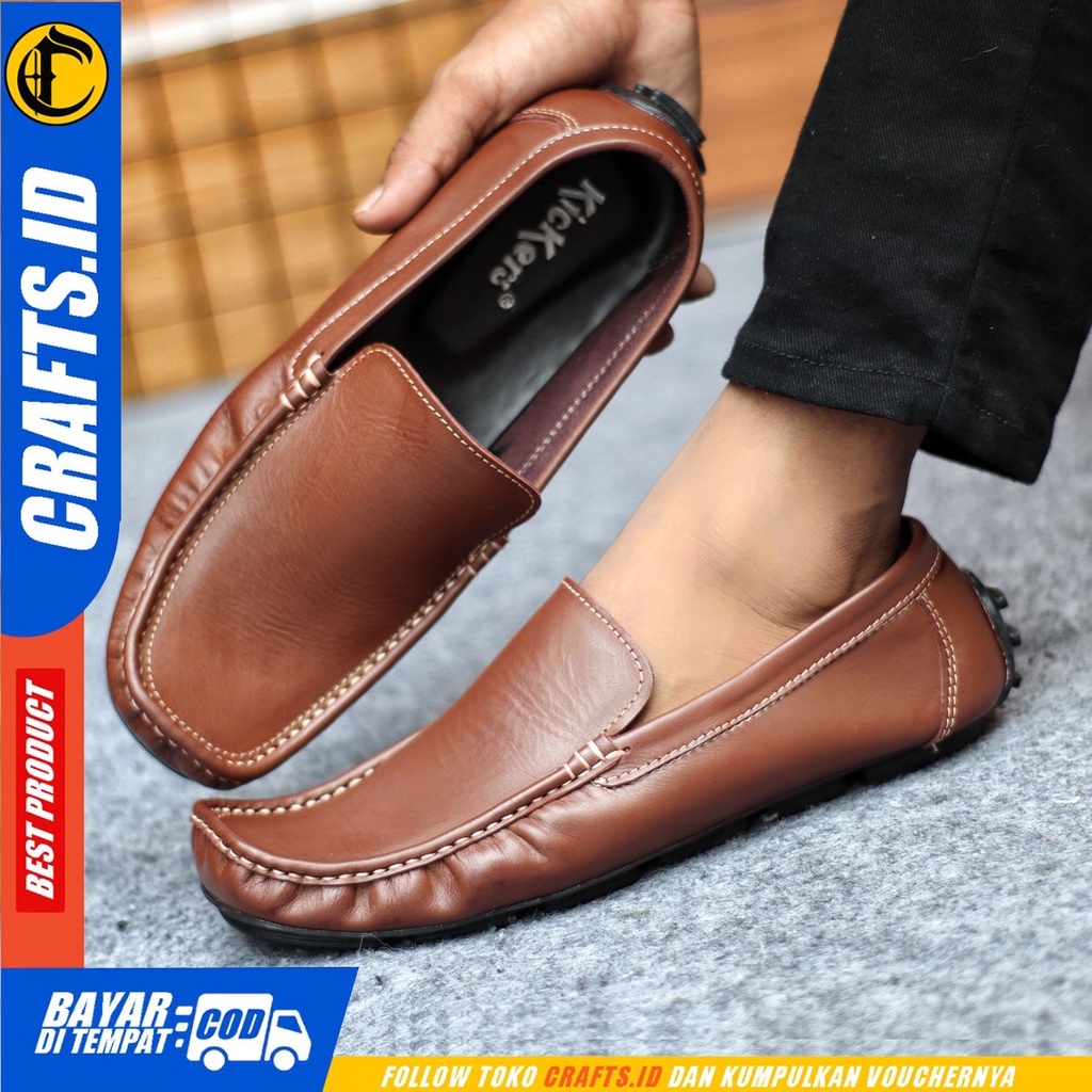 Sepatu Slip On Pria Sepatu Casual Pria Kulit Asli Kerja Kantor Kuliah Kondangan Sepatu Slop Pria Sepatu Hitam Pria CRAFT DALSEM