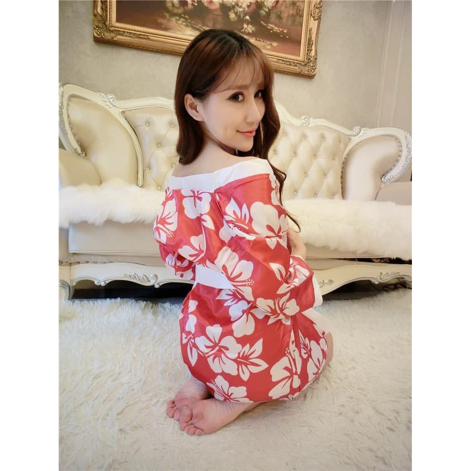 CD Wanita Baju Tidur Kimono + G String Lingerie pola cetak Bikini A185 - Merah Murah