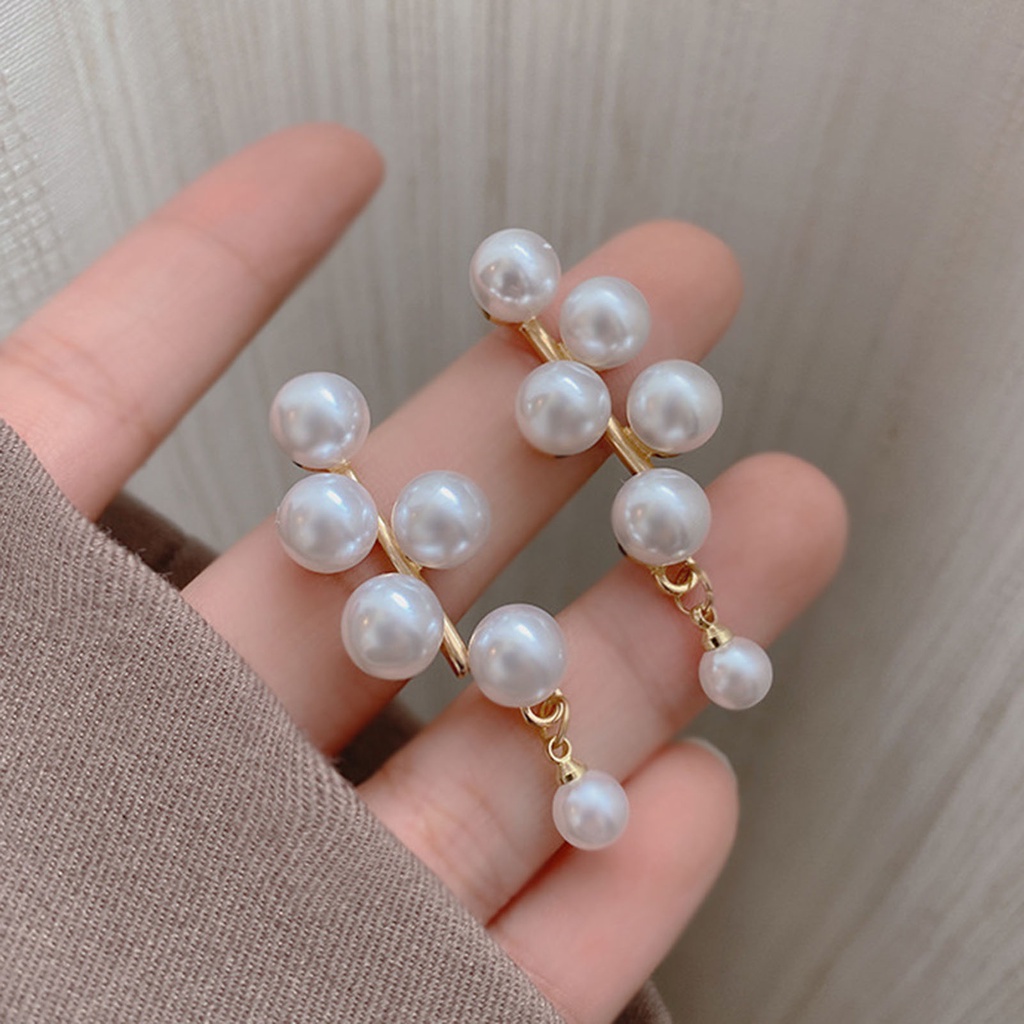 Hu Hu Hu Hu Hu Alat Bantu Pasang Kacamata♡ 1 Pasang Anting Juntai Bentuk Awan Hati Aksen Mutiara Berlian Imitasi Untuk Wanita