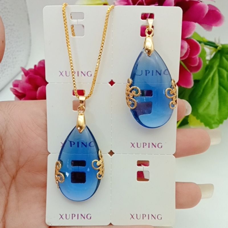 Kalung liontin warna biru lapis emas terlaris