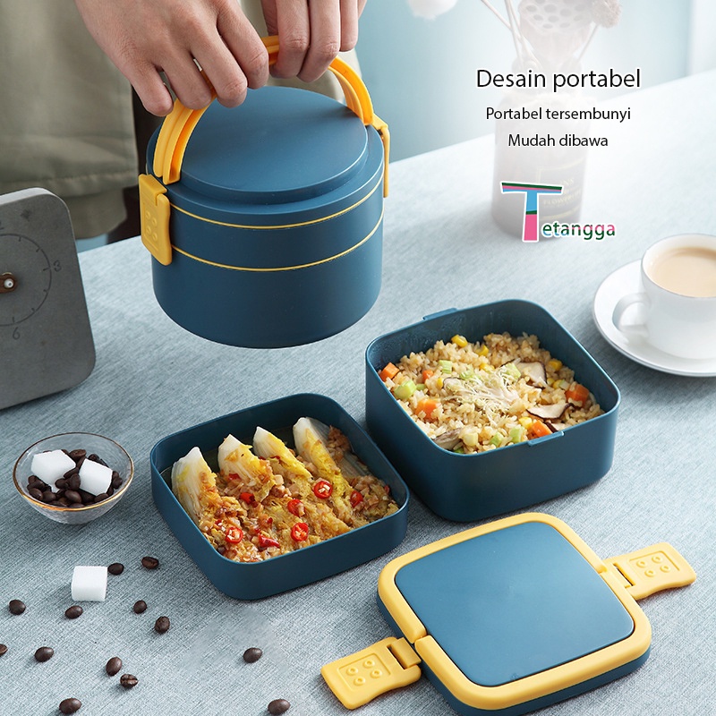 Double-Layer Lunch Box Free Sendok Anti Bocor Dan Anti Percikan Kotak Makan BPA FREE