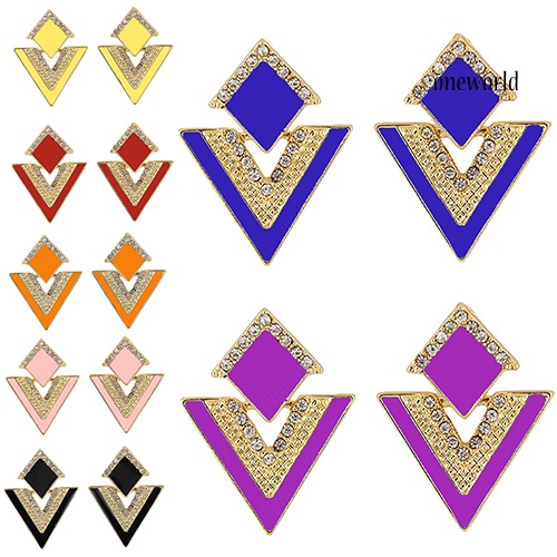 OW@ Punk Fashion Rhinestone Triangle Oil Drop Ear Stud Earrings Geometric Jewelry