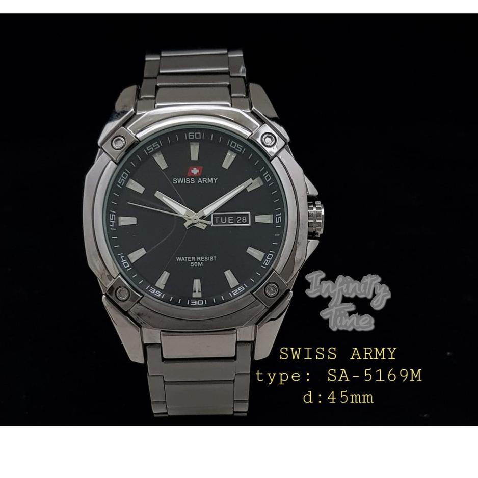 Harga TERMURAAH.. Jam Tangan Cowok Swiss SA7473 SA5169M Tanggal dan Hari Aktif Rantai Stainless