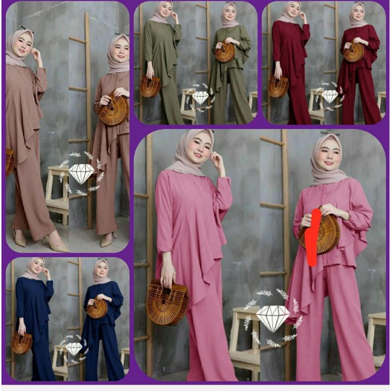 PAKAIAN MUSLIM WANITA SET SETELAN CELANA SOLARIA