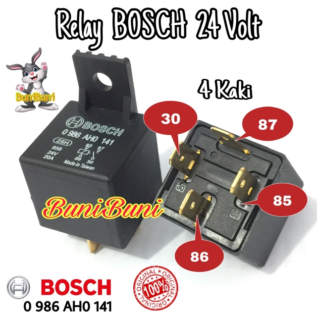 Relay BOSCH 24V 4 Kaki / Relai Rilei Bosch 24 Volt 4 Pin Kaki 100% Asli Untuk Mobil