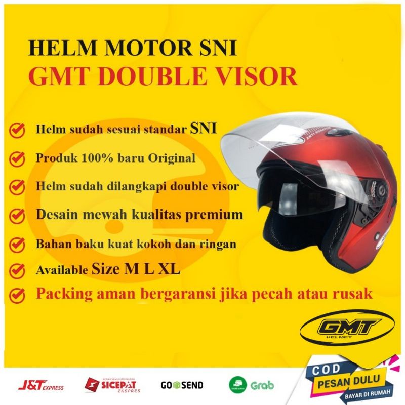 Helm Half Face Ink Centro Double Visor Wanita Pria SNI GMT Kaca Helm Sepeda Motor Original GMT