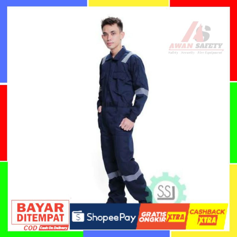 Baju Safety Proyek Werpak Pria K3 Lengan Panjang / Wearpack Safety Terusan Kerja Lapangan