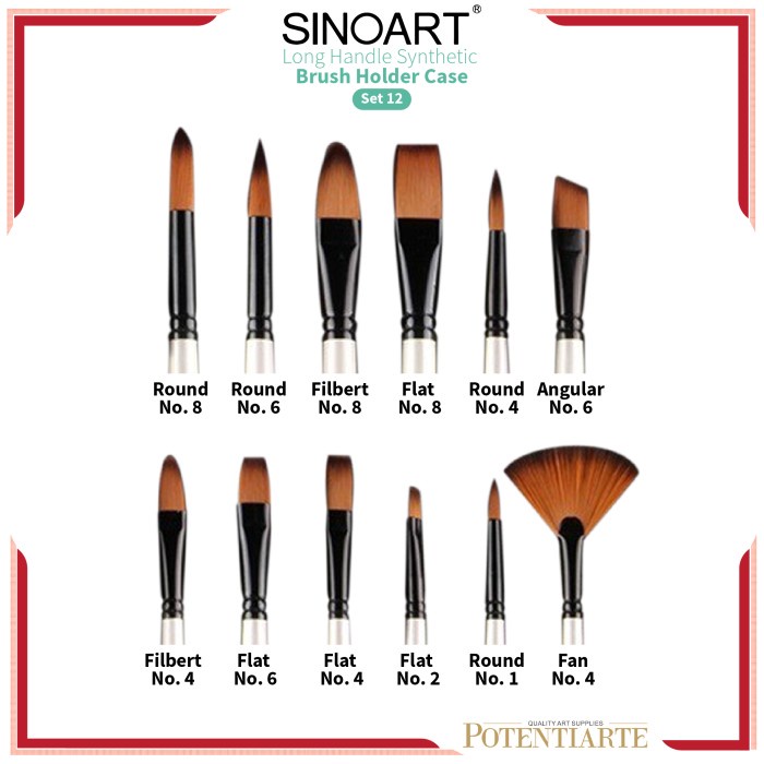 

Kuas Lukis Sinoart Set 12 Long Handle Synthetic Brush Holder Case