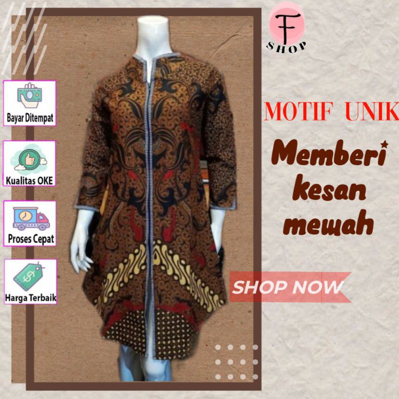 TUNIK BATIK WANITA PREMIUM TRADISIONAL BUTIK RESLETING DEPAN