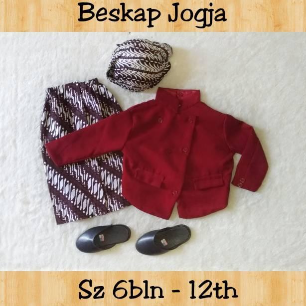 "Mat31au22ᴿ" BESKAP Baju Adat Jawa Blangkon JOGJA MARUN bayi anak SD SMP lakilaki bahan Koko adem ha