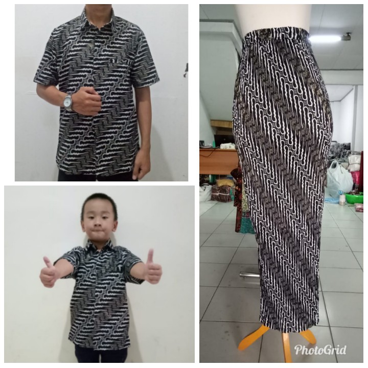 SB Collection Couple Family Nadia Rok Plisket Maxi Jumbo Dan Kemeja Batik Anak Ayah